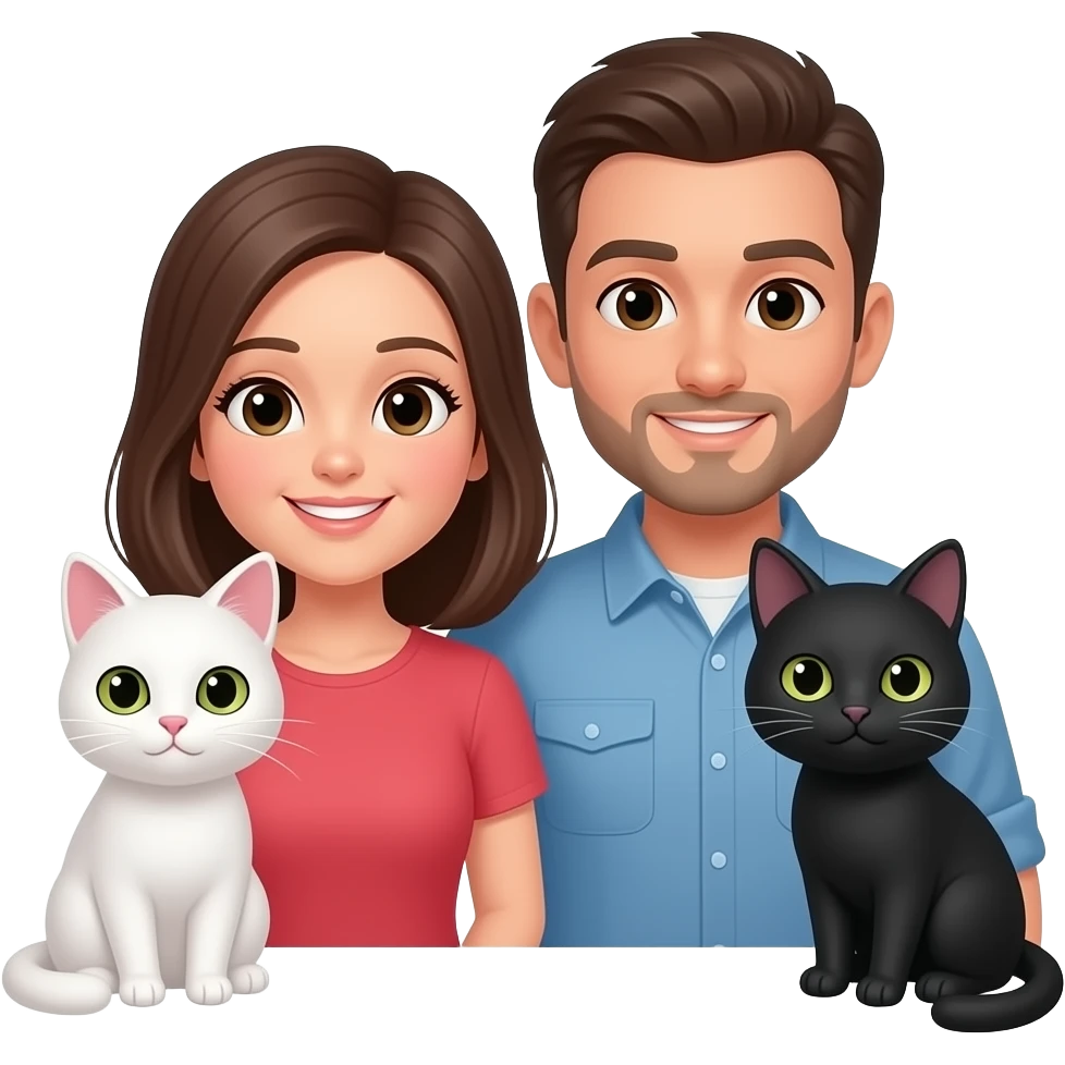 Pareja con un gato blanco y otro negro emoji