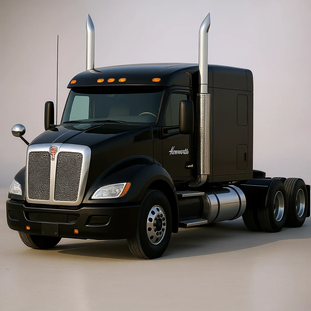 Remove any visible external air filters from this 2026 Kenworth T680 Flat Top semi sleeper, keeping the truck photorealistic and accurate, flat top sleeper cab emphasized, no background. emoji