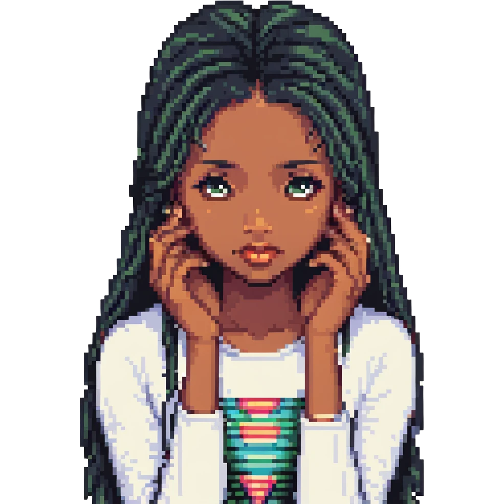 black girl with long straight hair and long false lashes, facepalming, pixel art style emoji