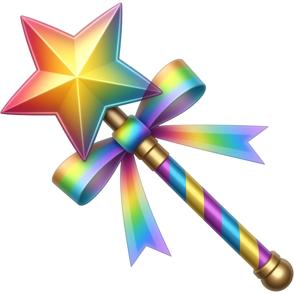Rainbow Ribboned rainbow magic wand emoji