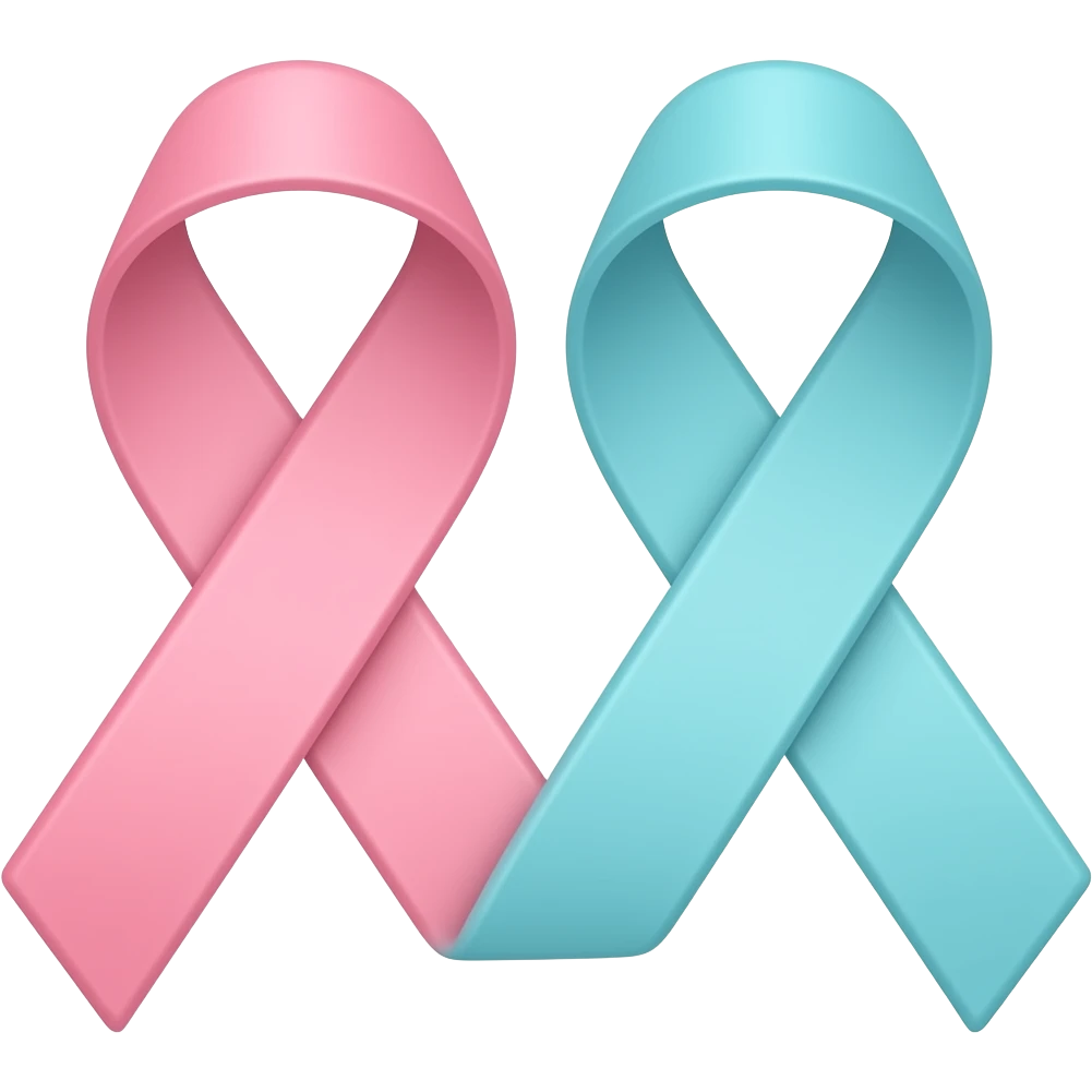 BRCA previvor RIBBON. The left half is baby pink and the right strand that goes under  is light turquoise emoji