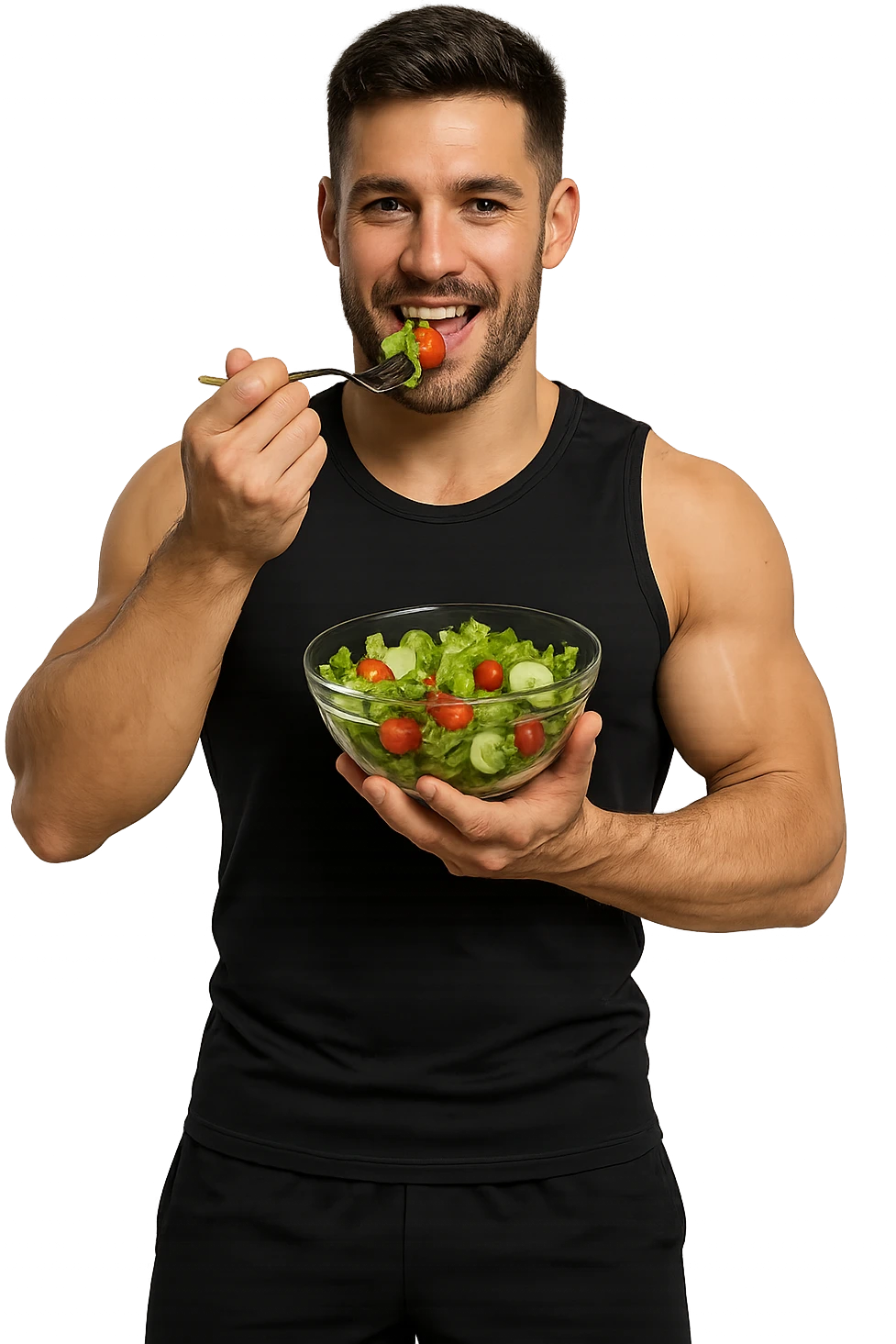 UOMO FITNESS CHE MANGIA INSALATA IN POSA FRONTALE emoji