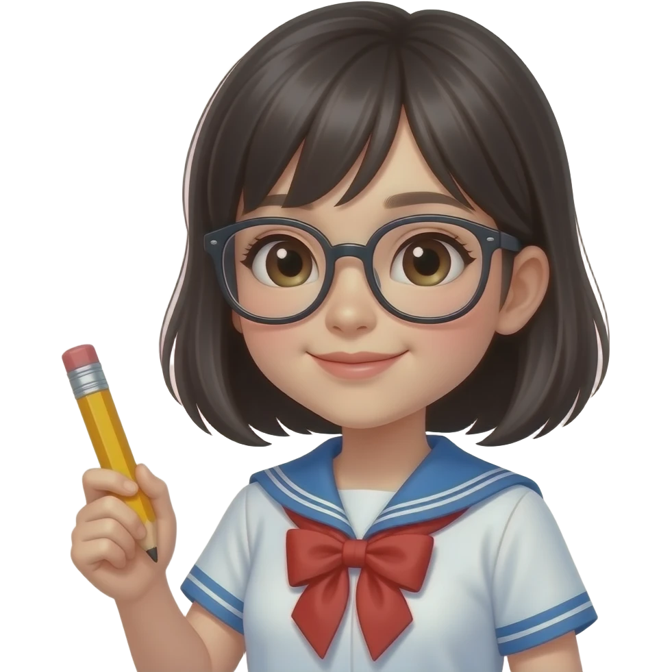 chinese girl student with Glass and Pencil closeup emoji