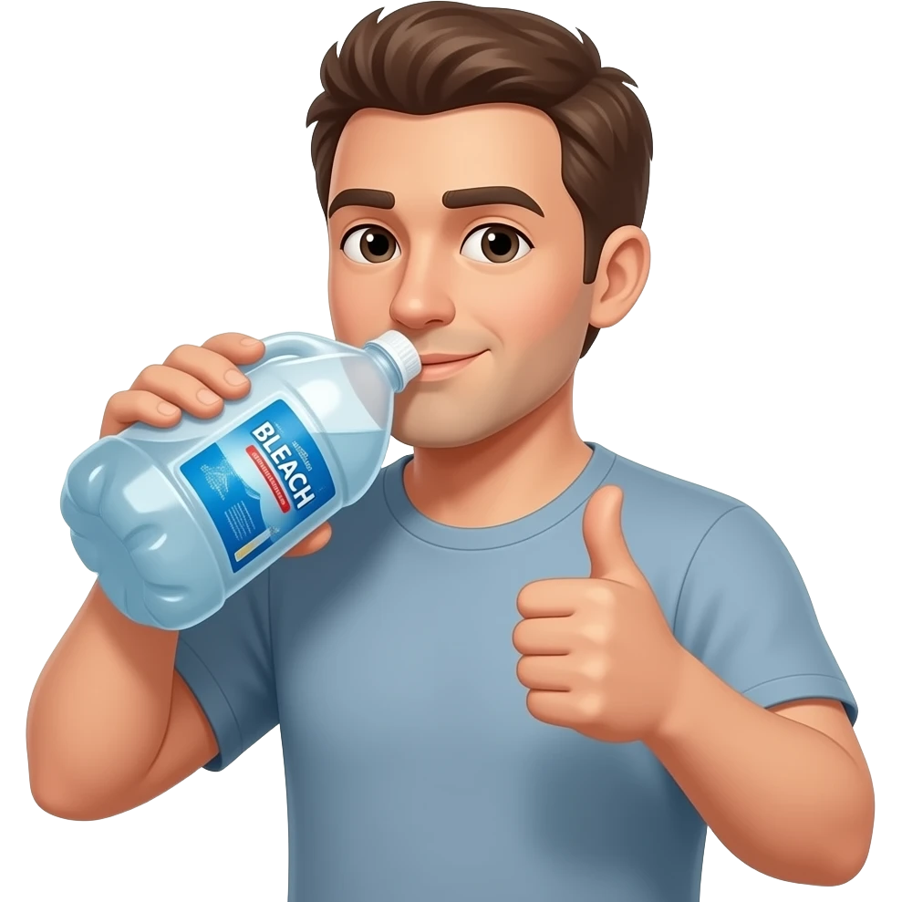 man drinking a jug that says BLEACH on it smoking and giving thumbs up emoji