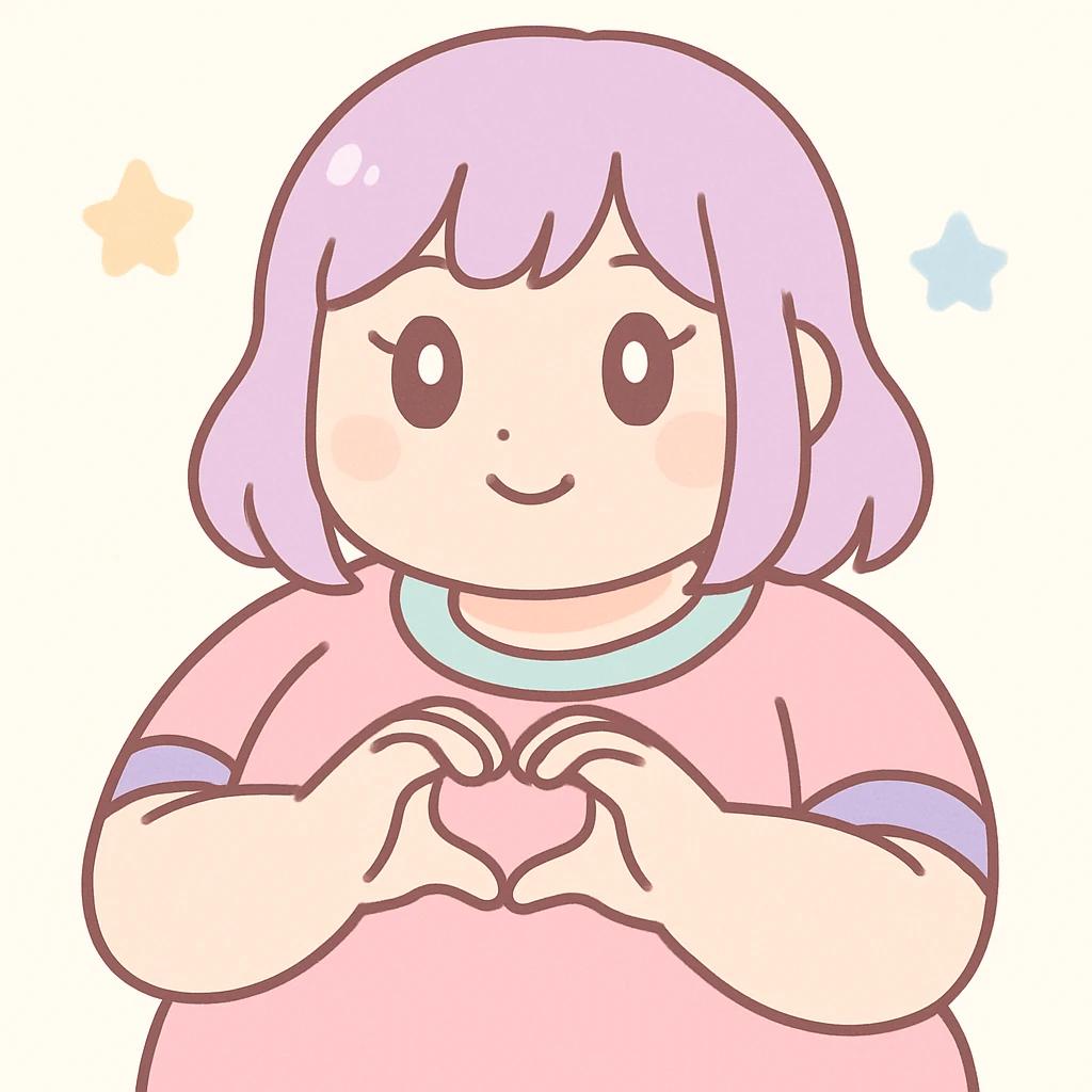 bbw anime girl making a heart gesture with her hands, anime style, warm and friendly vibe emoji