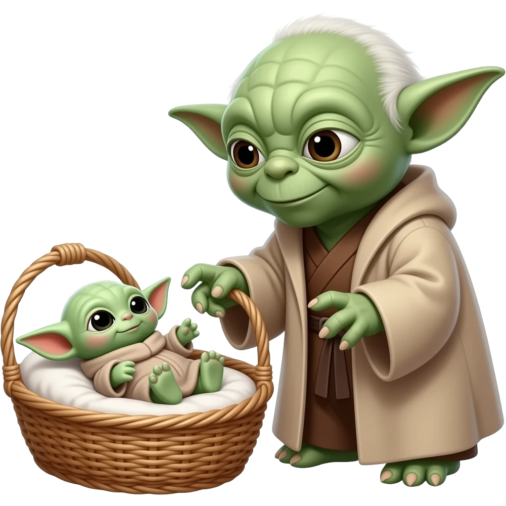 yoda poussant bébé yoda dans son berceau grogu emoji