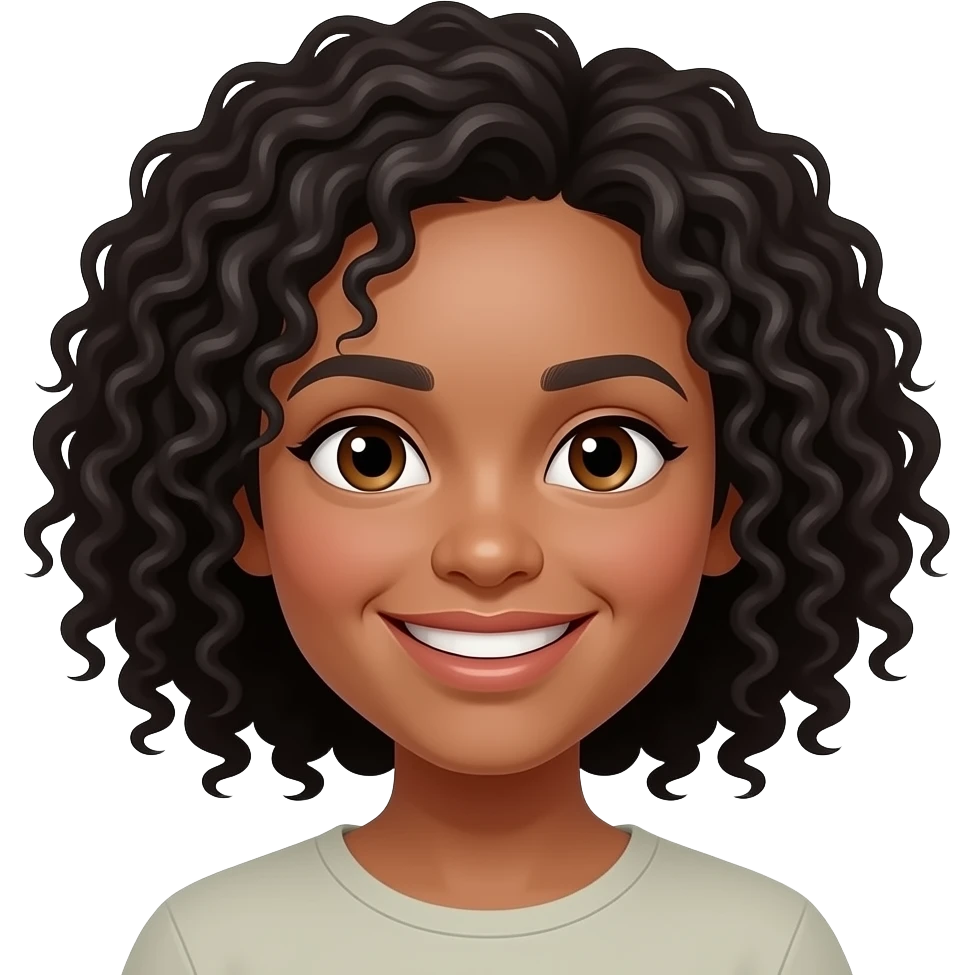I want a person with brown eyes and black curly hair thats flatwith a light brown skin tone and smile without showing teeth emoji
