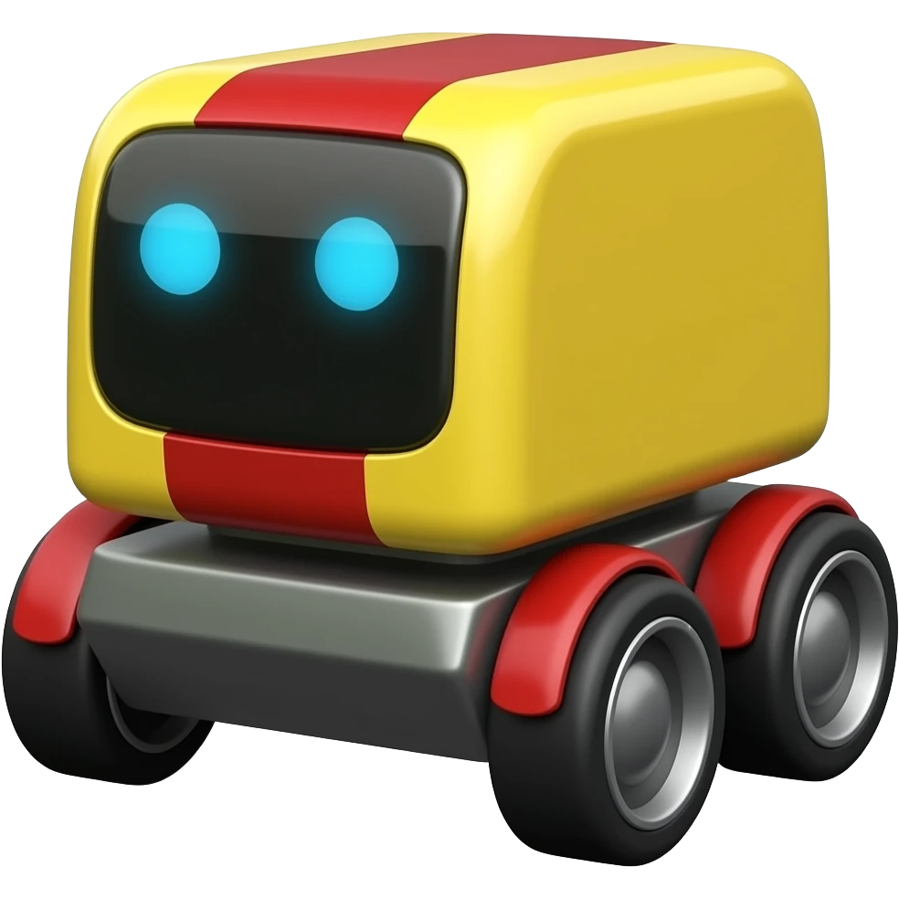 Metalic delivery design yellow and red solid square with 6 wheels and a blue led eyes emoji