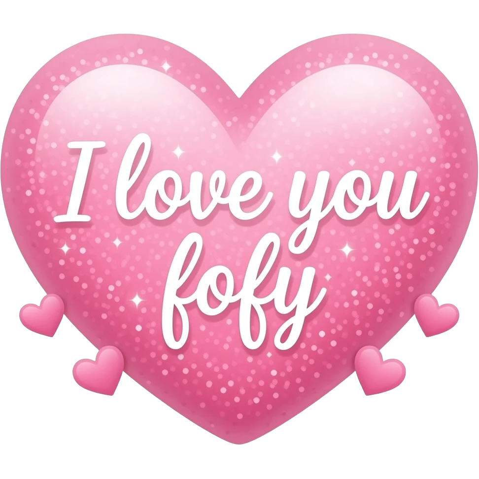 Small light pink heart with sparkles around it “I love you fofy<3” written inside it and a few smaller hearts around it and emoji