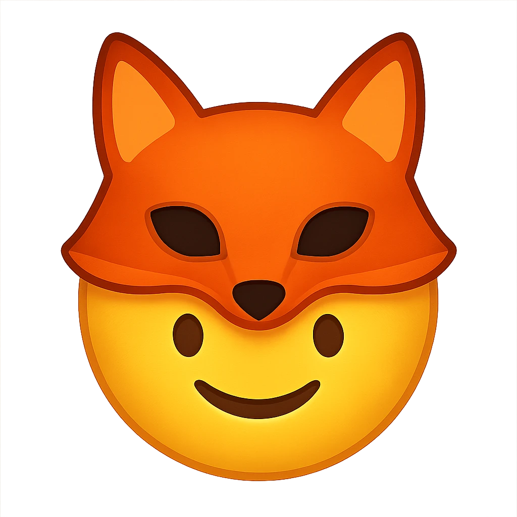 yellow face with orange fox mask emoji, digital illustration emoji