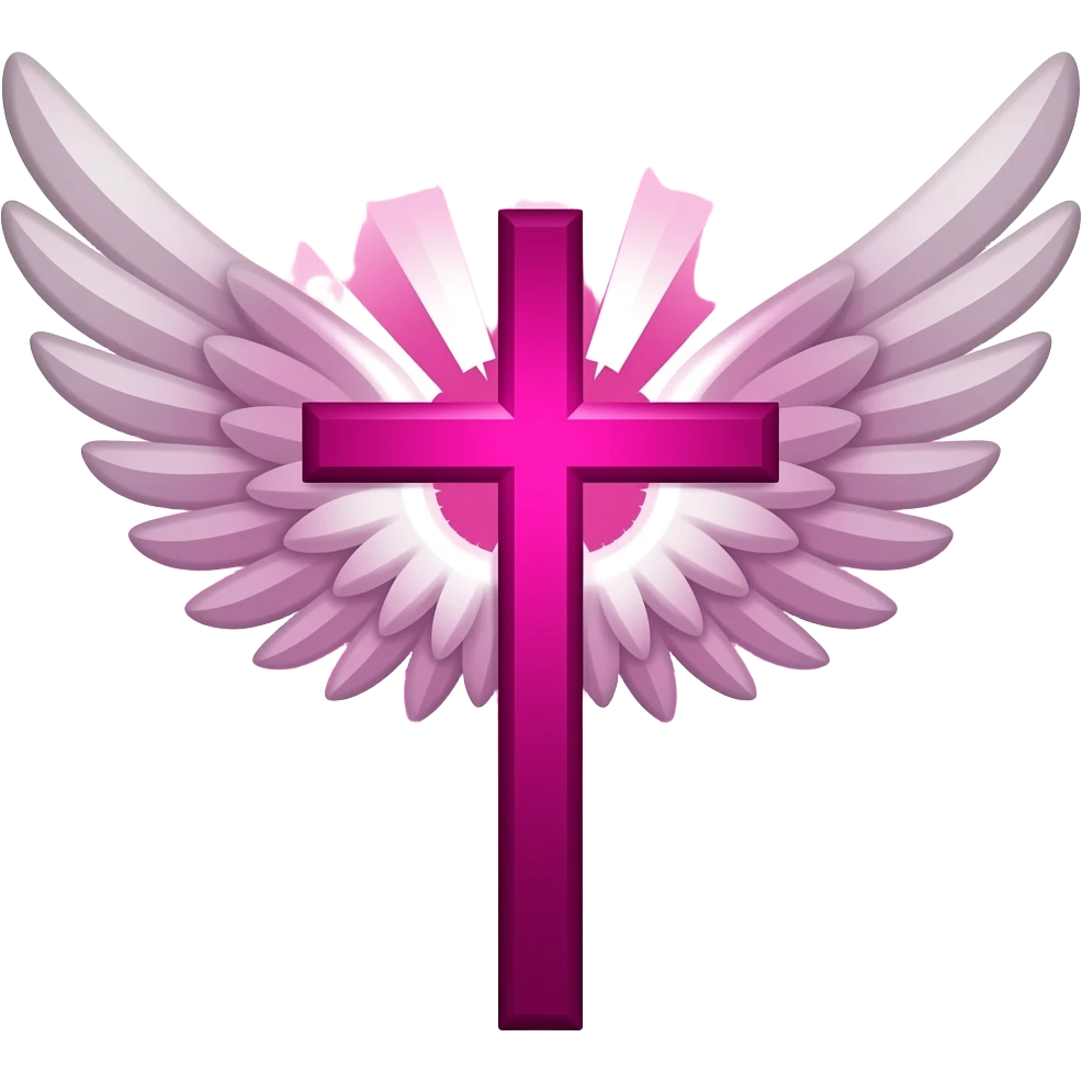 cruz sagrada cor deep pink com brilho com asas emoji