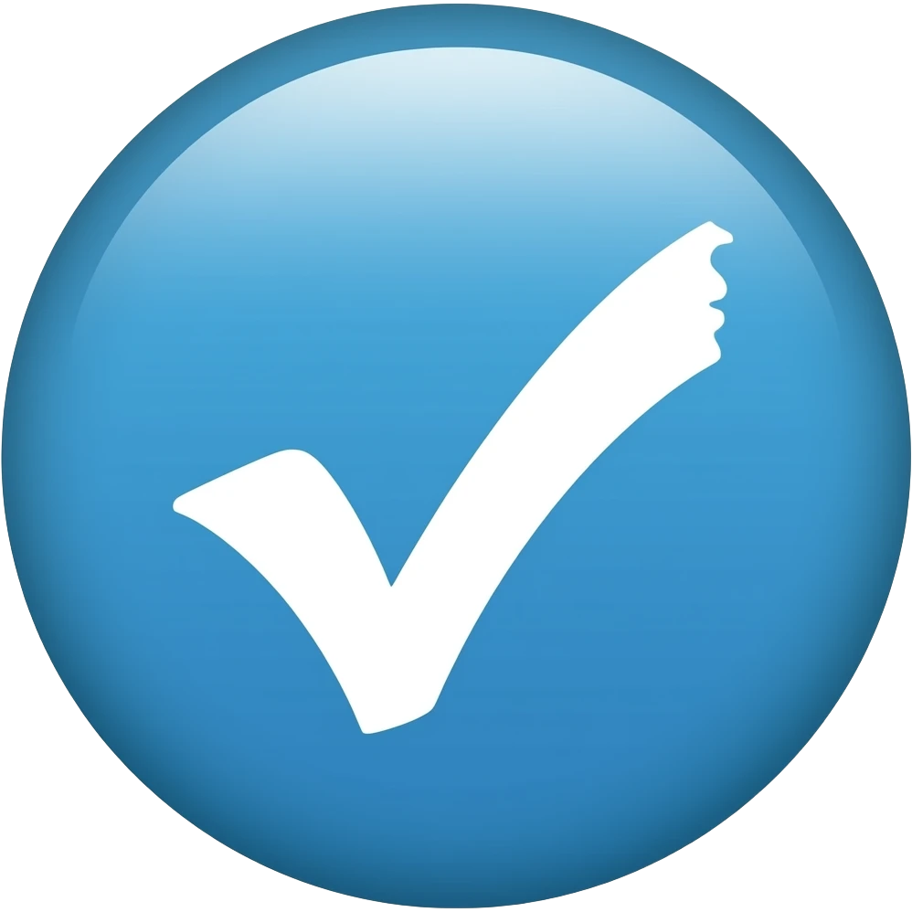 Centang putih, berbentuk bulat berwarna biru emoji