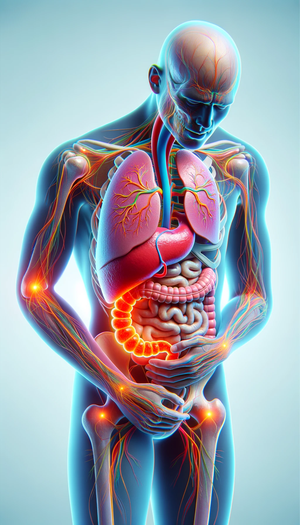 cistifellea umana anatomica realistica e intestino sono collegati nel dolore, sfondo chiaro emoji