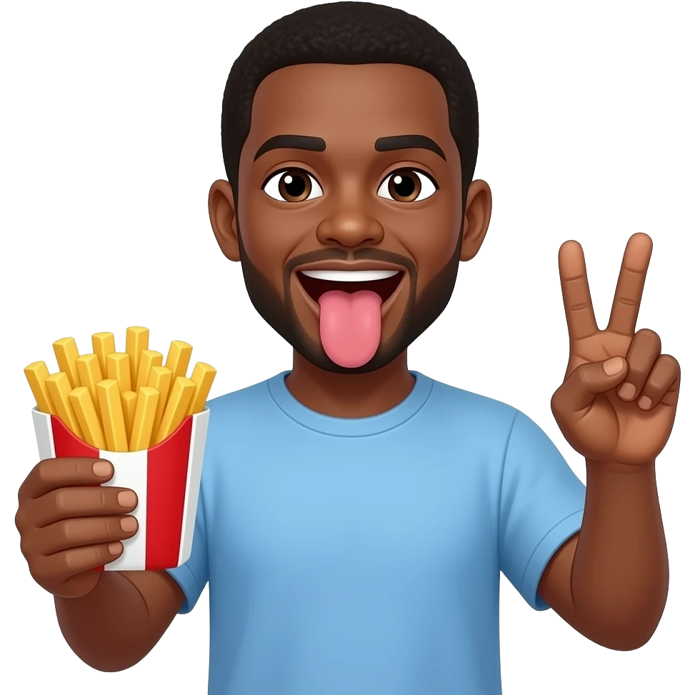 Black man holding french fries throwing up peace sign emoji