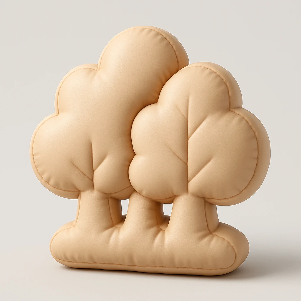 aesthetic trees icon, smooth organic 3D style, soft beige color palette, minimal and elegant, not blocky, rounded shapes, soft lighting emoji