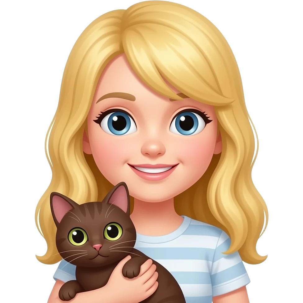White girl with blonde hair holding a brown cat emoji