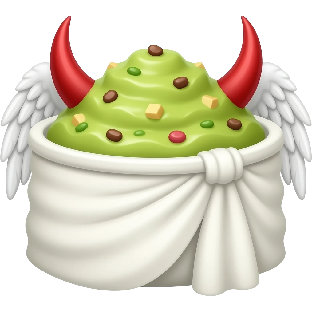 Guacomole bowl with toga and devil horns and devil wings emoji