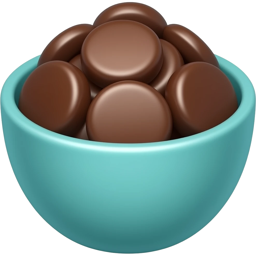 realistic small turquoise bowl of chocolate circles emoji