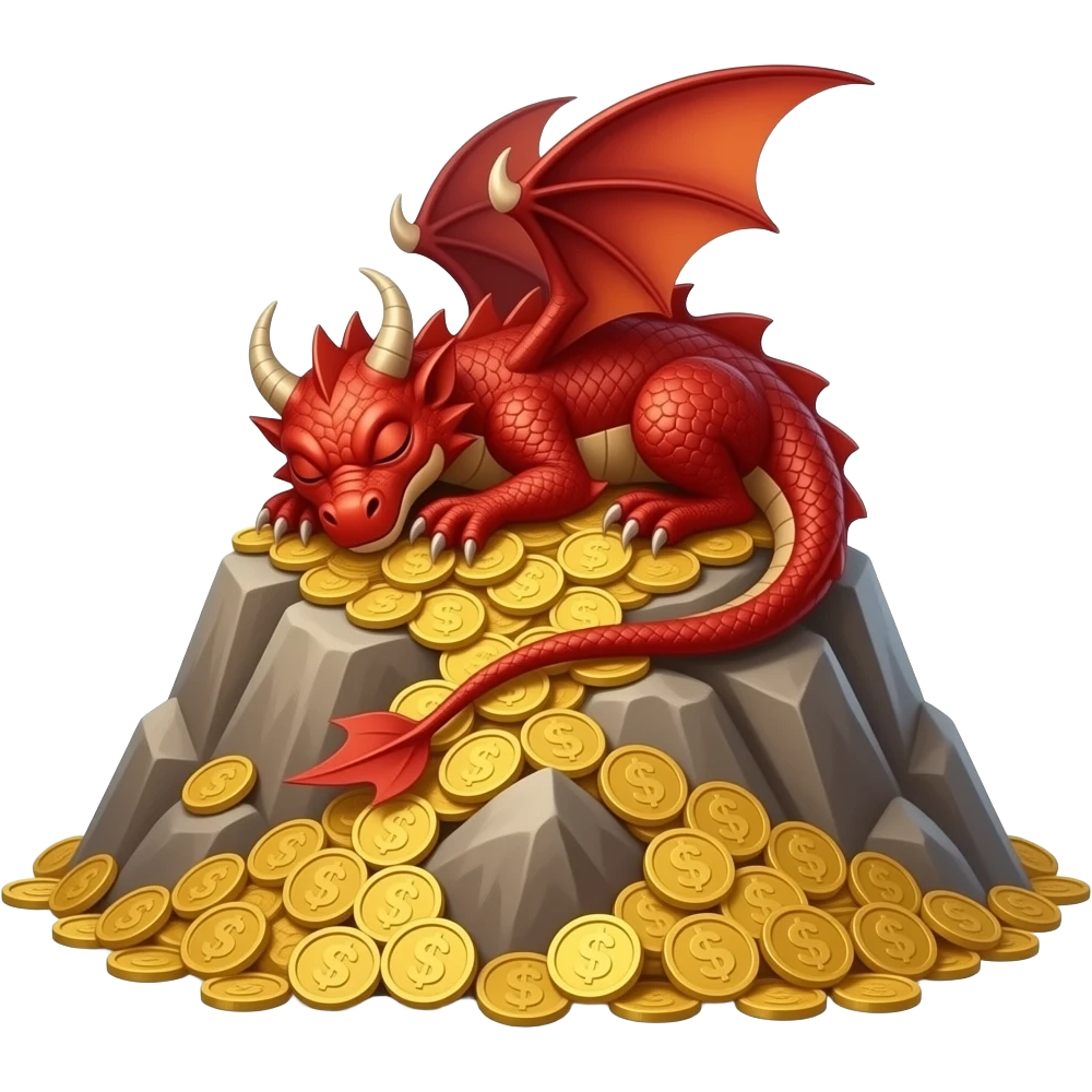 bad red dragon sleeping on a mount of coins emoji