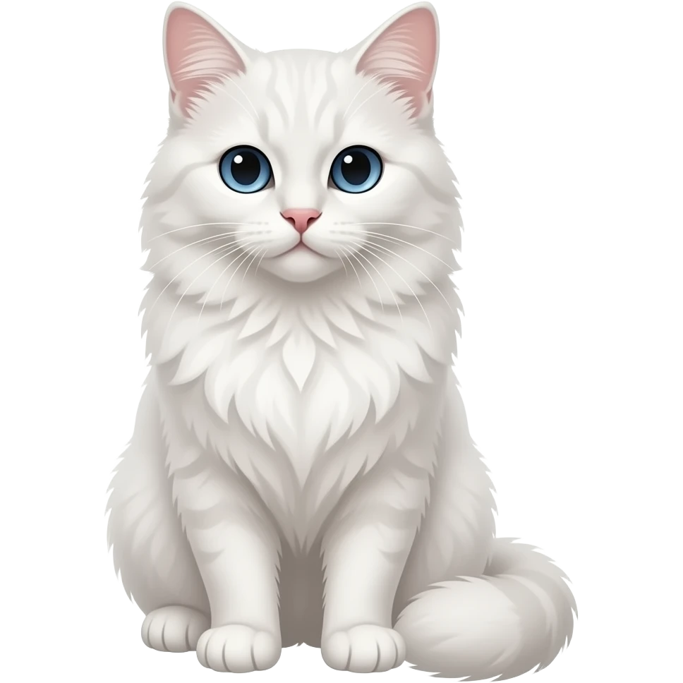 Realistic sitting beautiful fine aesthetic white cat with blue eyes emoji