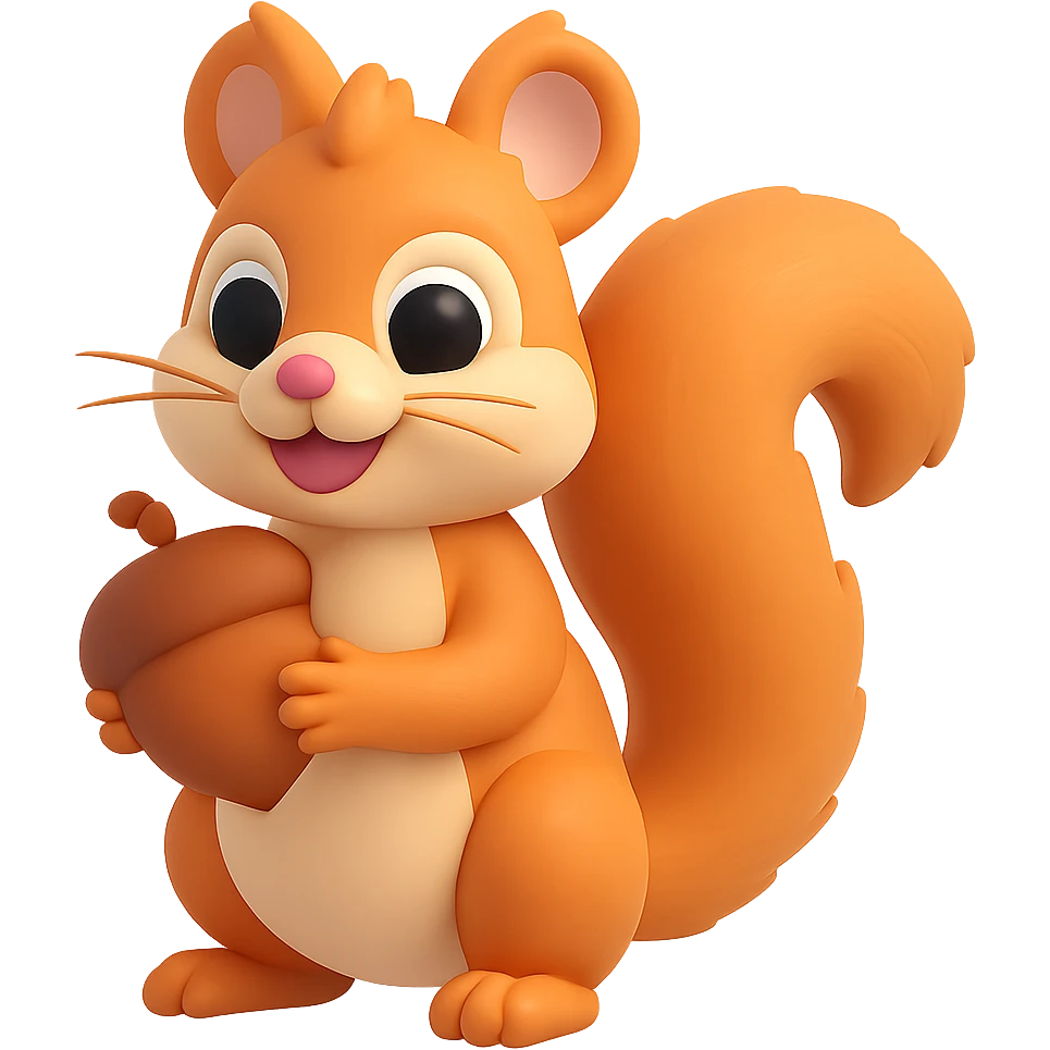 A baby squirrel holding an acorn in 3D emoji style with transparent background. Please maintain the Microsoft style 3D fluent emoji look. emoji