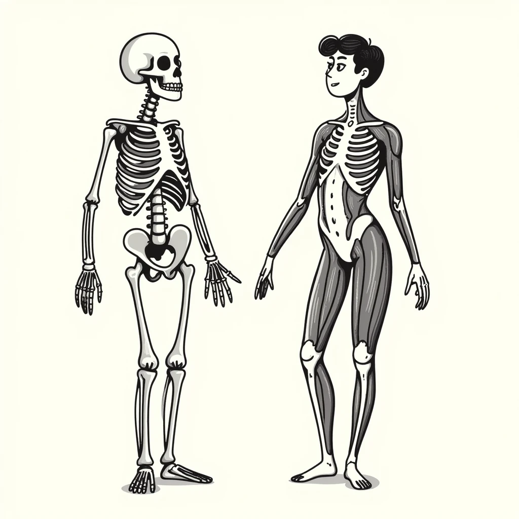 hand-drawn human body diagram with labeled parts emoji