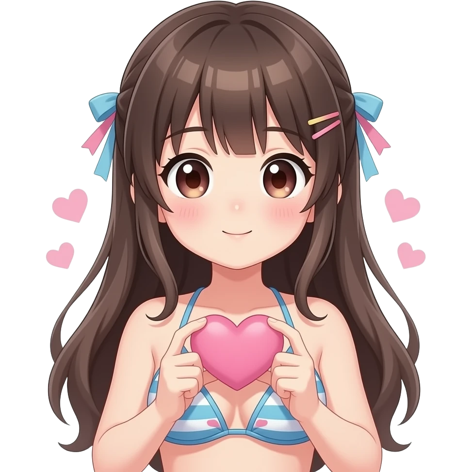make a anime girl with a heart and blushing and where a bikini and call it "respect" emoji