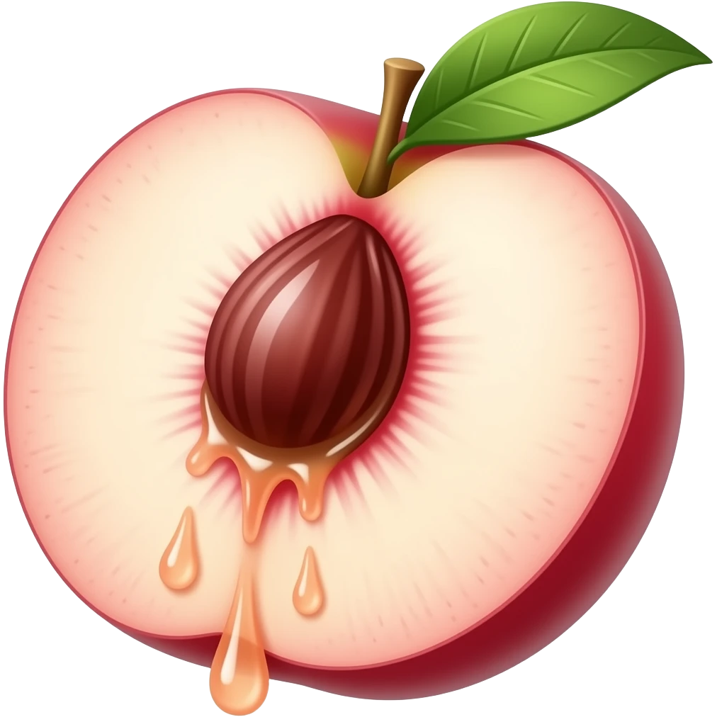 Juice dripping from inside a pink peach emoji