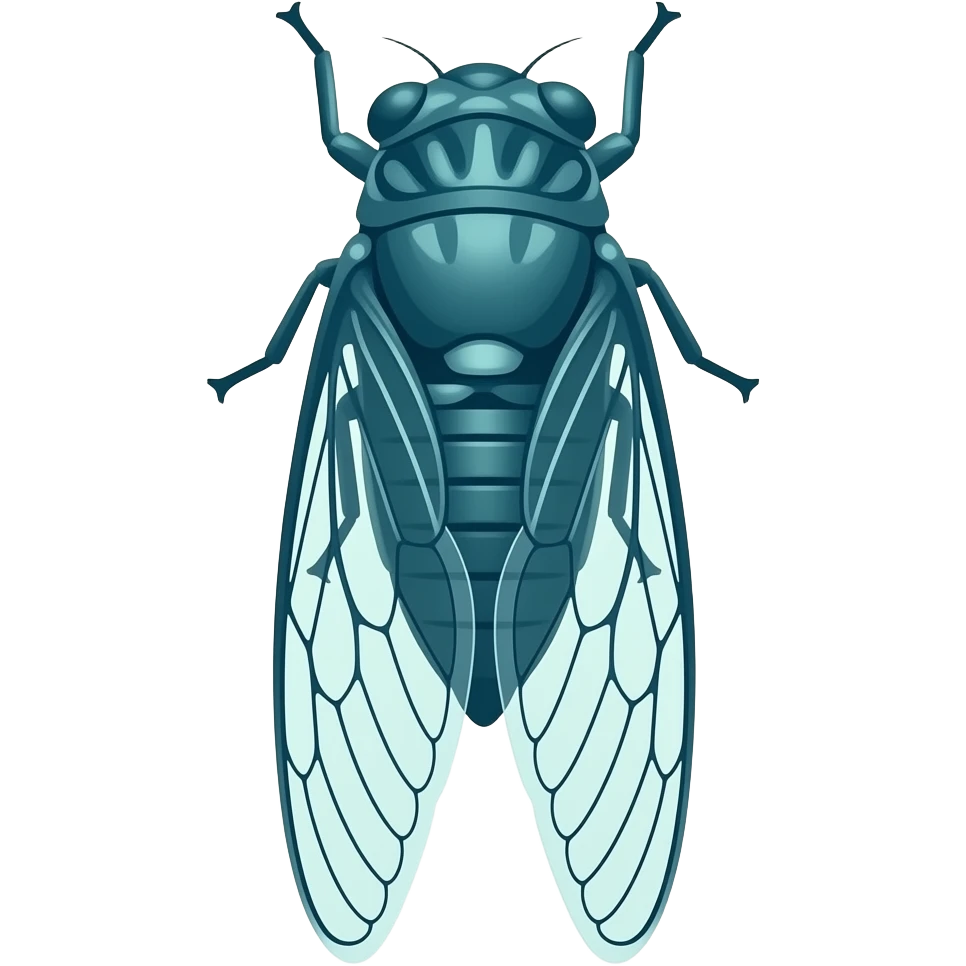 Blue and green Photo negative of a cicada emoji