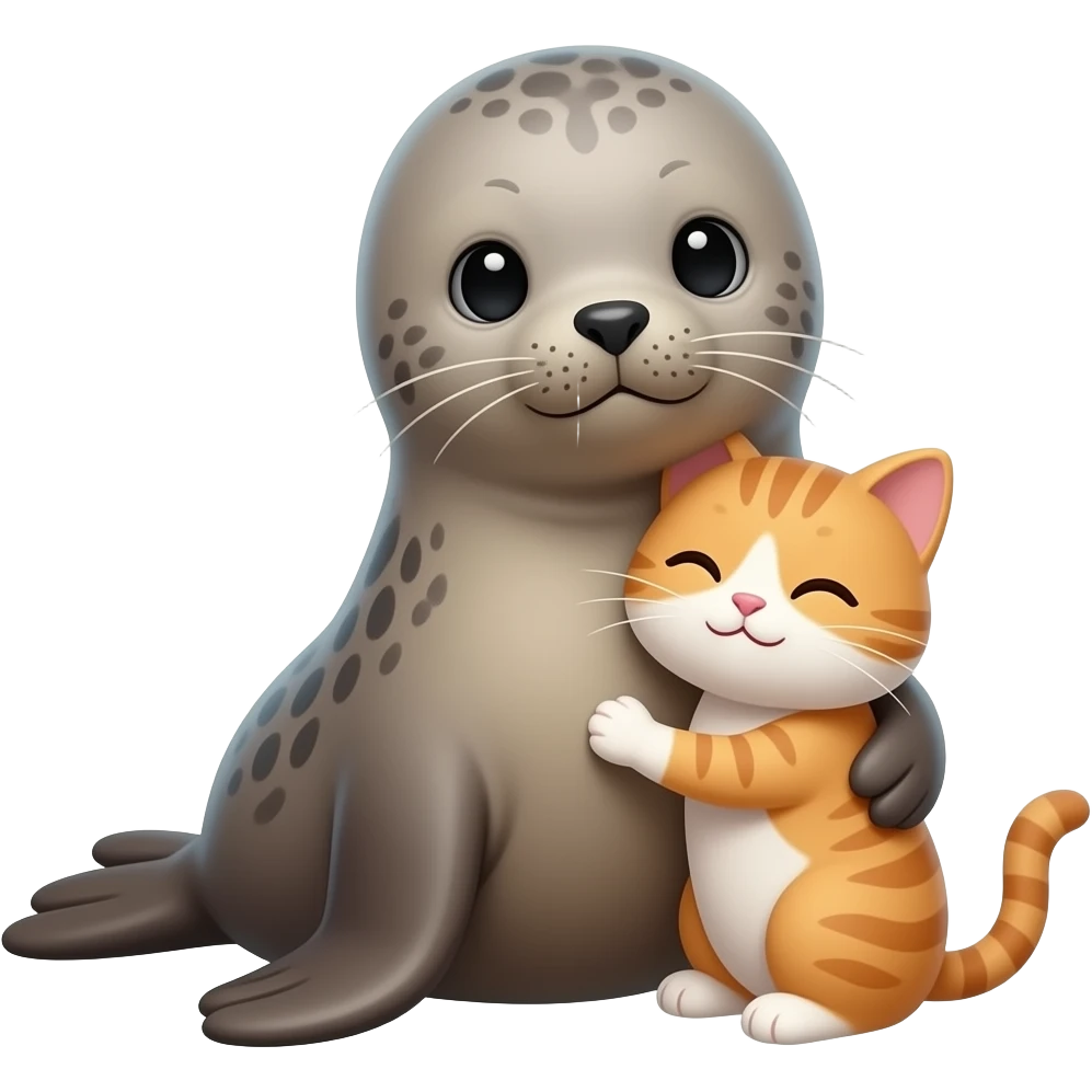 A seal hugging a cat emoji