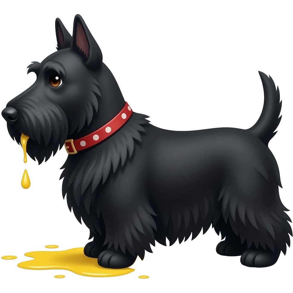 Black Scottie dog in profile with yellow urine on the floor emoji