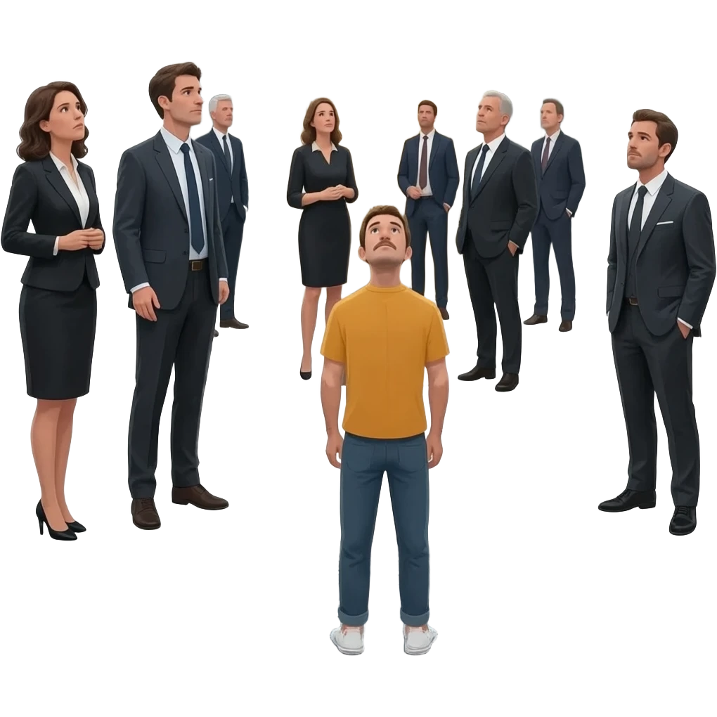 a poor outsiders atnding outside, looking at a group elite networks emoji