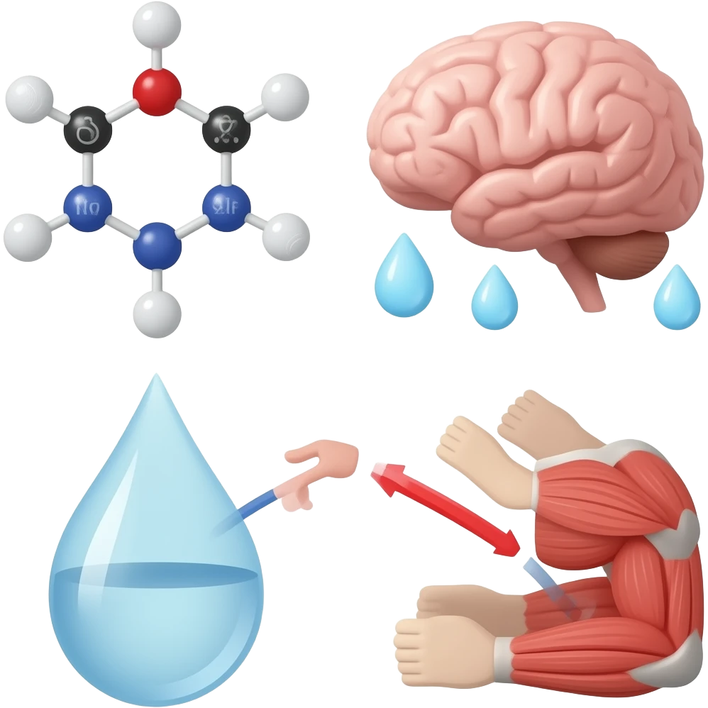 emoji symbolizing acetylcholine and what it does. Sweat, smart, muscle movement.Acetylcholine is a excitatory neurotransmitter that carries signals between nerve cells in the brain and body. It plays a key role in muscle movement, as well as learning and memory. emoji