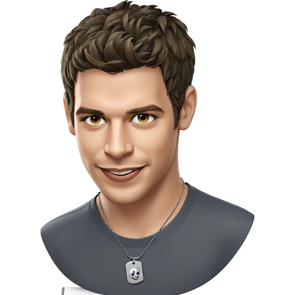 smiling boy with dog tags emoji