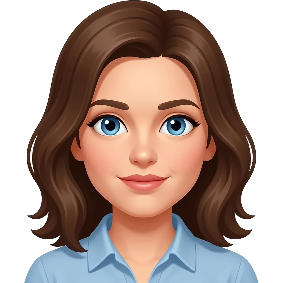 A woman with brown hair blue eyes feeling very focused emoji