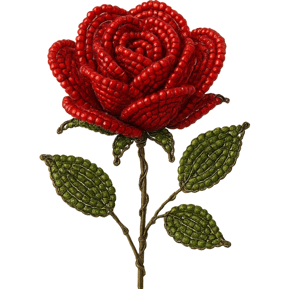 french beaded red rose, handmade look, visible wire, glossy beads, artistic, no background emoji