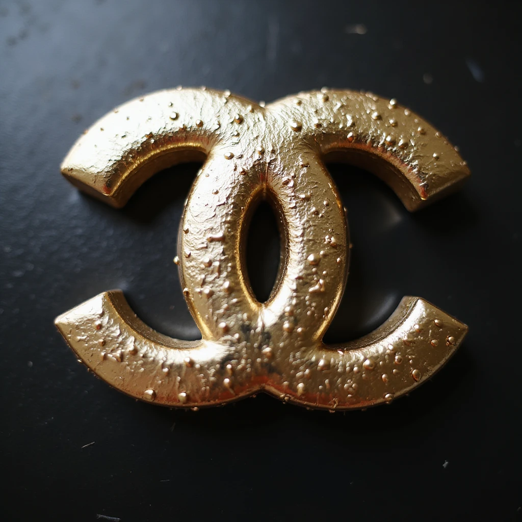 realistic illustration of the Chanel logo, metallic texture, elegant lighting, photorealistic style emoji