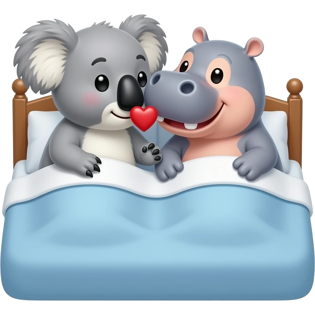 koala and hippo in bed kiss cuddling emoji