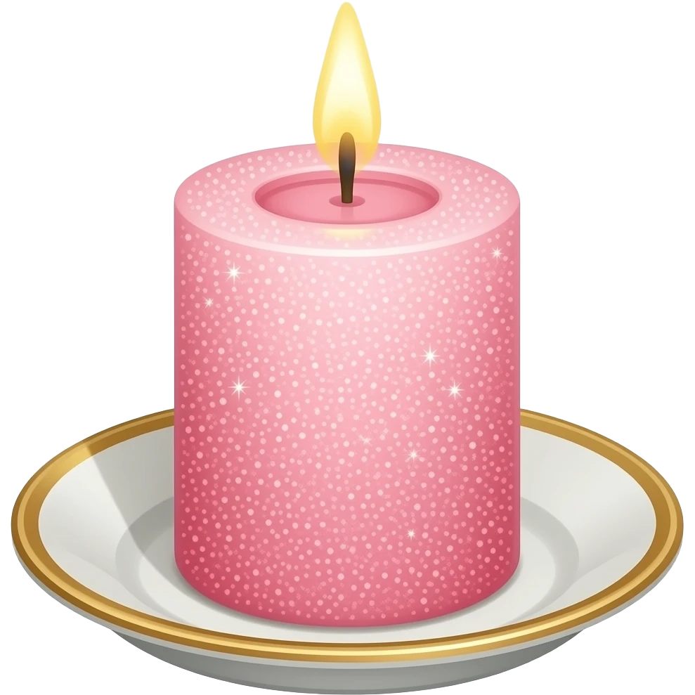 Celestial shiny sparkly Thin tall neat petite cute slim dainty narrow Pastel Reddish-pinkish vintage candle on a tiny narrow gold and white plate emoji