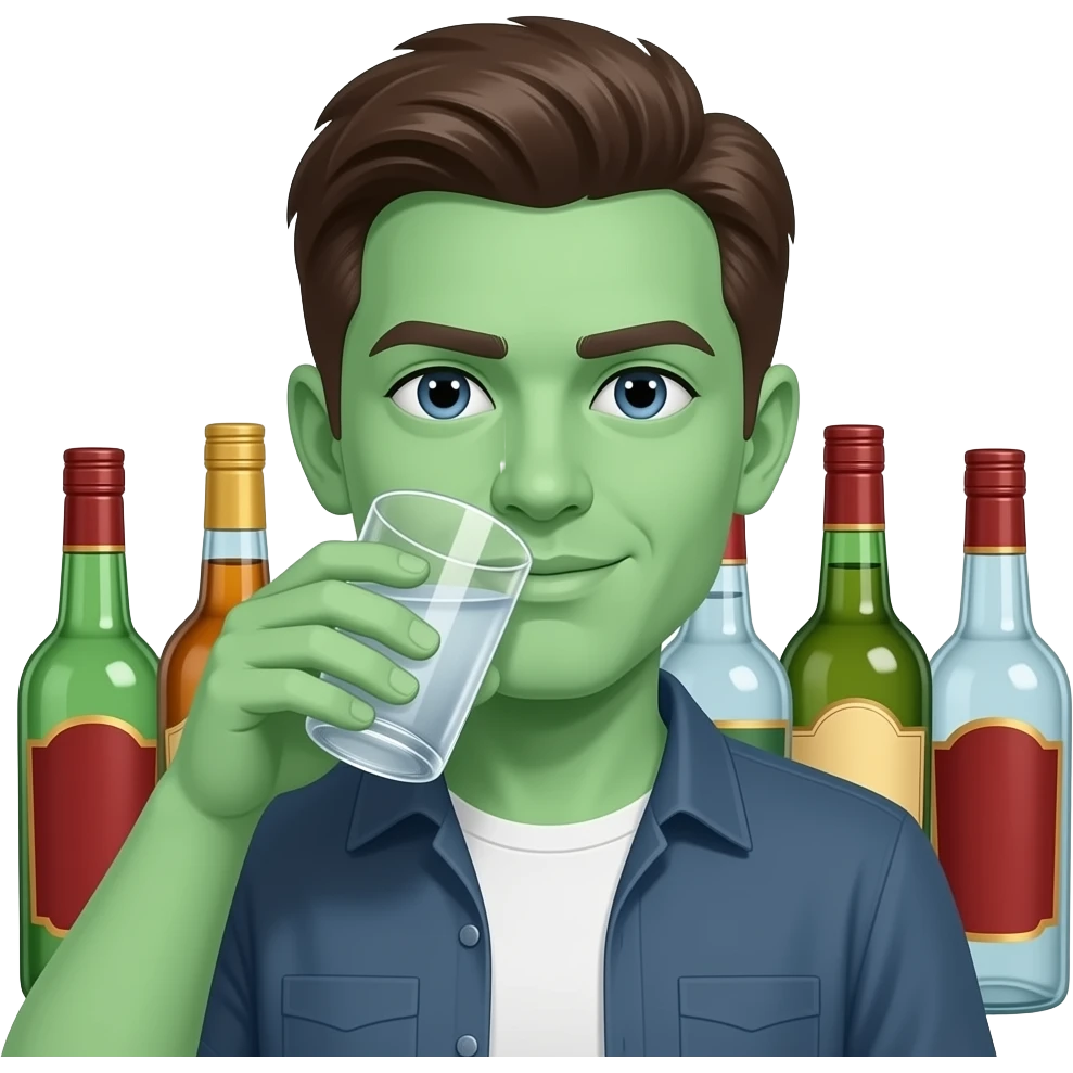 보드카 잔뜩 먹고 초록토하는 이모지 배경에 비운 술병 여러개 emoji