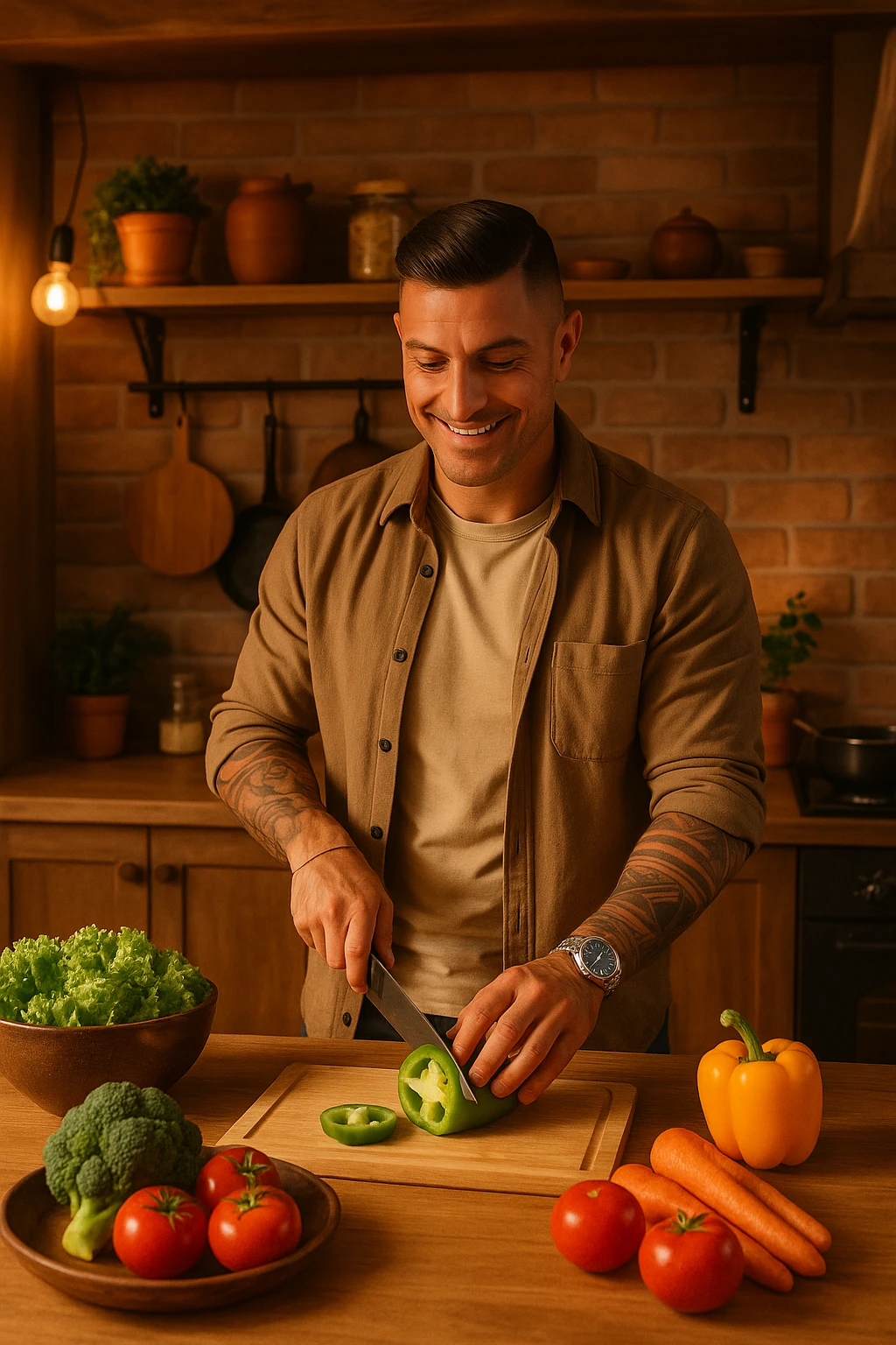 Uomo che sta cucinando a casa sua emoji