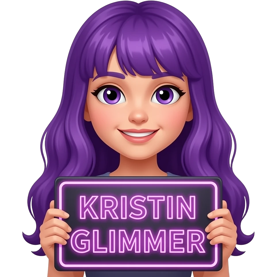girl with long purple hair with a KRISTIN GLIMMER sign emoji