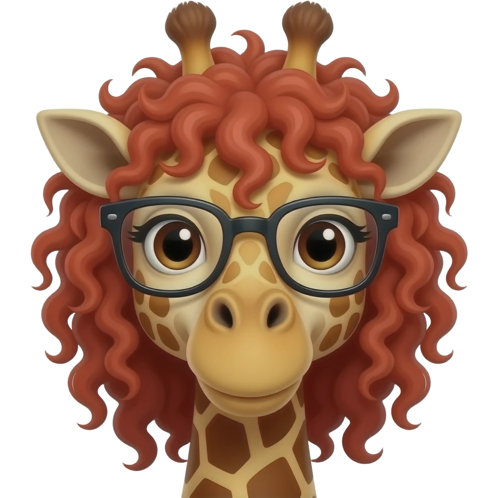 giraffe with curly very red hair, spectacles, just face emoji