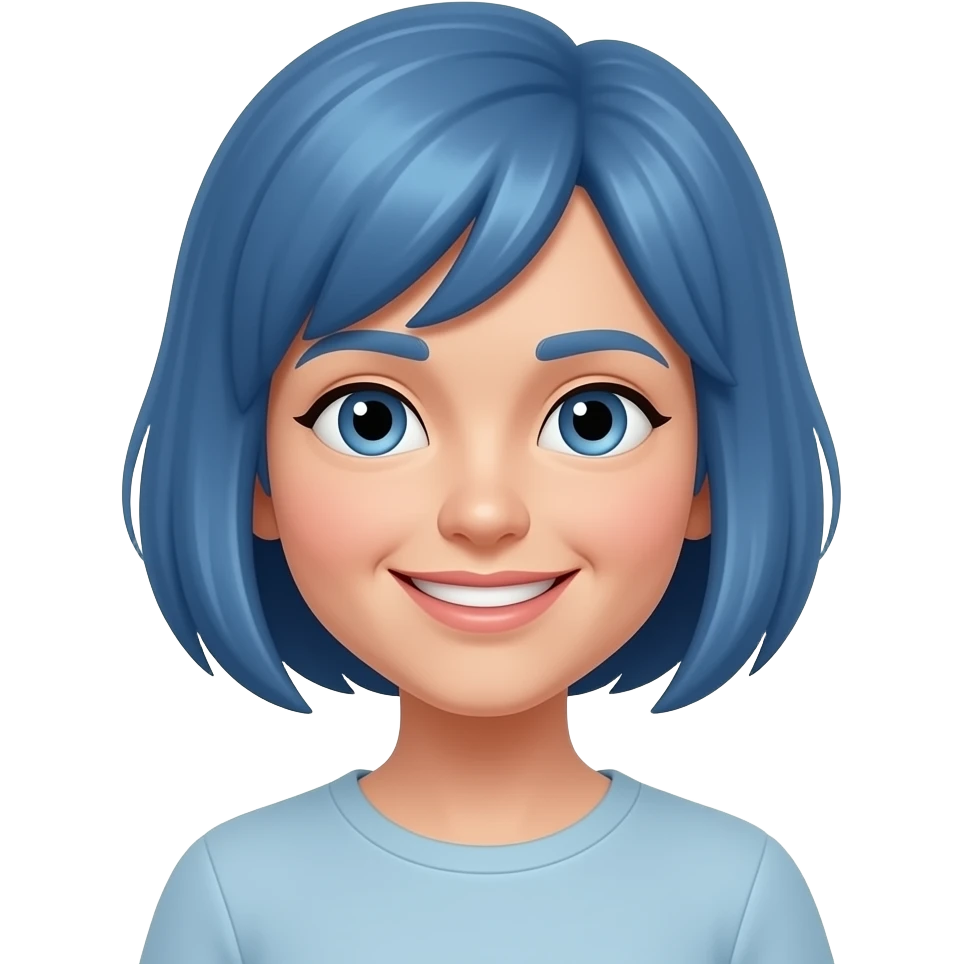 Persona con pelo azul cortico sonriendo emoji