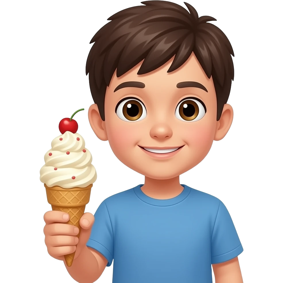 a boy hold a ice cream emoji