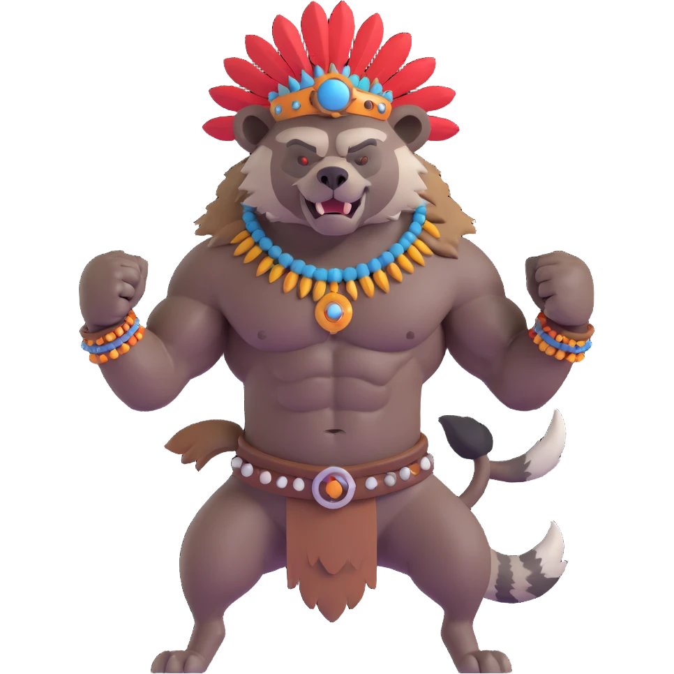 A native strong buff hyena with war bonnet flexing posing full body  emoji