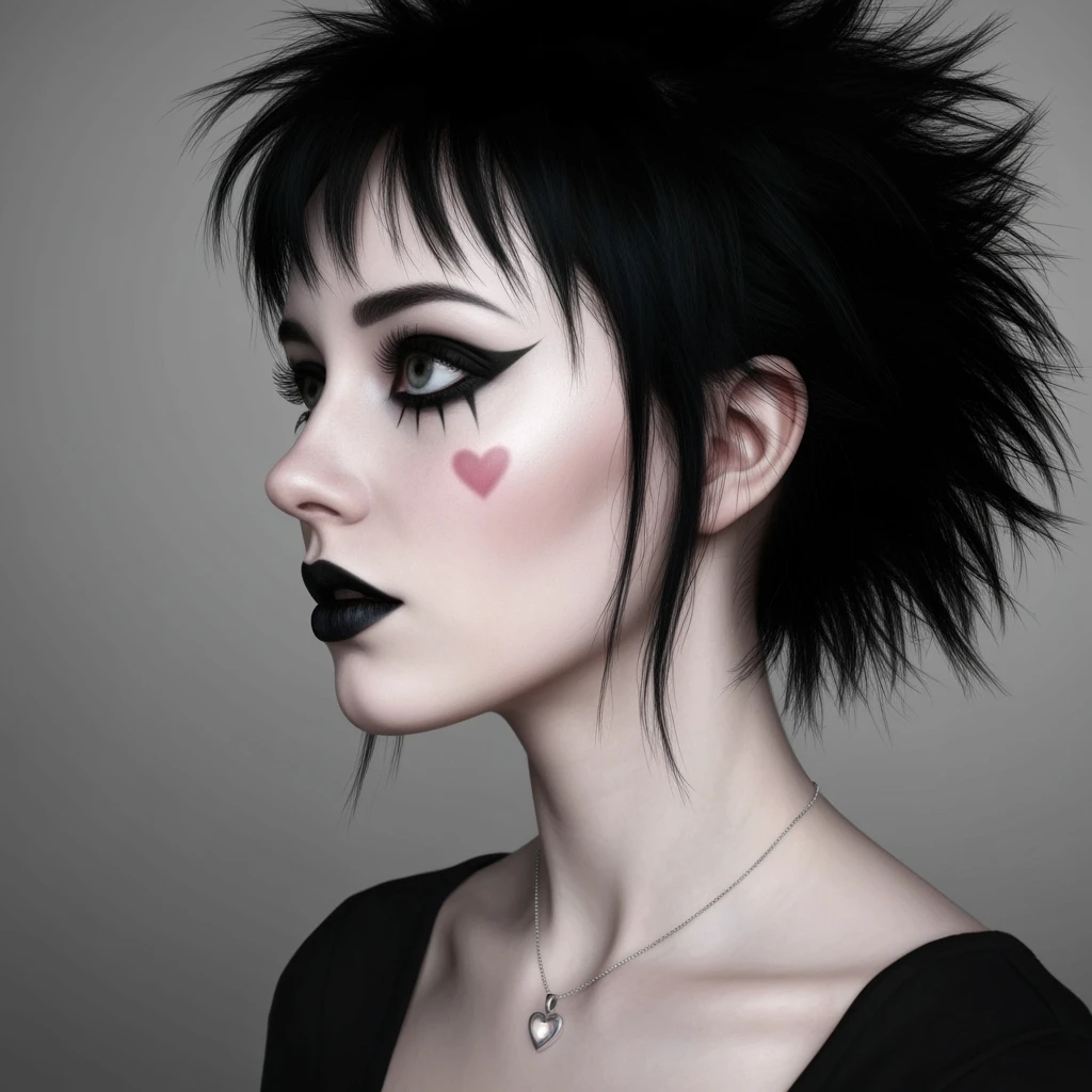 goth profile picture with a heart accent, cute, expressive, minimal emoji