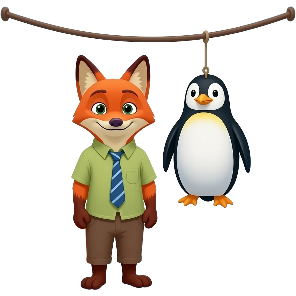 fox and penguin hanging out in a cold alley way emoji