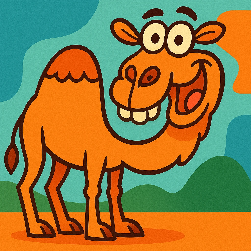 whimsical camel with a silly expression in a fun, vibrant cartoon style emoji