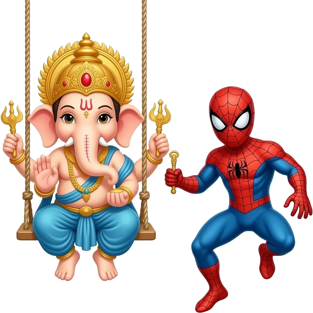 Ganesha god swinging on a swing with spiderman emoji